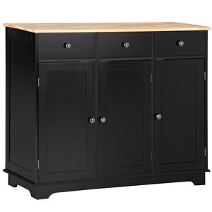 Credenza con Ripiani Regolabili, 3 Armadietti e 3 Cassetti, Nera, Arredamento Cucina Antico Tradizionale per Sala da Pranzo e Soggiorno - Product Image 1