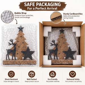 <b>Wooden</b> <b>Christmas</b> <b>Tree</b> Decor With Reindeer And Star Rustic Tabletop Ornament For Holiday Home Decoration - Product Image 4