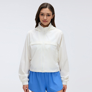 เสื้อแจ็คเก็ตมีฮู้ดสีน้ำเงินสำหรับผู้หญิง กันลม มีซิปด้านหน้า โลโก้สีพื้น เสื้อผ้ากีฬาน้ำหนักเบาสำหรับฤดูใบไม้ผลิ - Product Image 3
