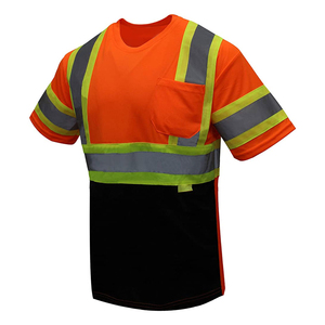 High Visibility <b>Orange</b> Black Reflective Safety T-Shirt Men Short Sleeve Workwear Style Quick Dry Summer Casual Shirt - Product Image 3