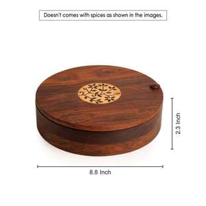 Masala Dani de Madera Hecha a Mano |   Caja Redonda para Especias con 4 Compartimentos |   Contenedor de Almacenamiento para Cocina - Product Image 2