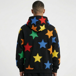 Sweat-shirt à capuche pour homme en polyester et coton avec appliqué, motif étoile multicolore, style streetwear décontracté - Product Image 2