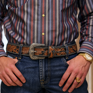 Top Quality Western Style Sunflower & Floral Hand Tooled Grain Leather <b>Belt</b> for Men & Women Vintage Black Brown <b>Cowboy</b> <b>Belt</b> - Product Image 4