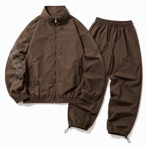 Survêtement noir pour homme, fermeture éclair intégrale, col à capuche, léger, uni, décontracté, saison printemps, design 2 en 1 - Product Image 4
