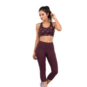 Ensemble de vêtements de sport pour femmes, soutien-gorge de sport imprimé bordeaux et leggings capri taille haute, deux pièces, pour yoga, gym, entraînement - Product Image 4