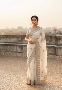 Sari de Novia Moderno para Mujer en Seda Satén Fandy Premium con Bordado y Blusa para Bodas - Product Image 4