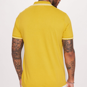 Polo de Manga Corta Amarillo para Hombre, Hecho a Medida, de Algodón Piqué Sólido, Diseño Casual con Botones al Frente, Tejido Transpirable, Corte Regular - Product Image 2