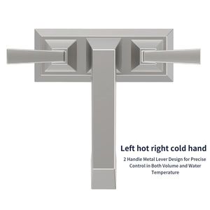 Rubinetto per lavabo bagno a 2 maniglie in nichel spazzolato, rubinetto da 4 pollici con attacco centrale e scarico a 3 fori per lavabo - Product Image 4