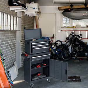 Carrello portaoggetti in acciaio resistente 4 ampi cassetti chiudibili a chiave 330LB capacità di carico liscio rotolamento rotolamento rotanti freni neri resistenti - Product Image 4