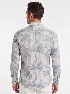 Chemise décontractée pour homme en lin/coton imprimé floral de haute qualité, col rabattu, bouton unique, manches longues, tissée, respirante, été - Product Image 3