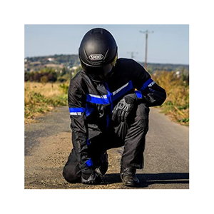 Blouson de moto réfléchissant noir et bleu pour homme, manches longues, coupe-vent, color-block, toutes saisons, tenue de course - Product Image 5