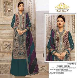 Renard brodé lourd Georgette Shalwar Kameez fond Santoon terne Organza numérique Dupatta Zarkan travail-vêtements pakistanais indiens - Product Image 2