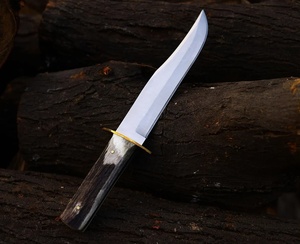 Couteau utilitaire Bowie A&M ENTERPRISES OEM fait main en acier inoxydable à pointe tombante, manche droit en bois de cerf, étui en cuir, pour le camping - Product Image 6