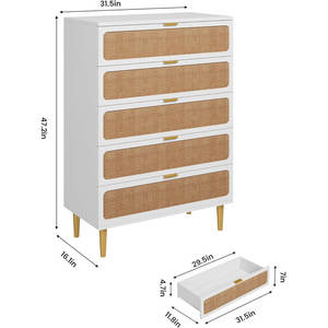 Commode en rotin à 5 tiroirs - Product Image 3