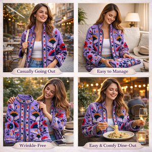 Chaqueta Bomber de Algodón con Bordado Kashmiri Hecho a Mano, Estilo Boho Floral con Cuello Alto para Mujer, Venta al Por Mayor - Product Image 4