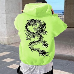 Sudaderas con capucha con estampado de dragón verde neón, sudadera de Hip Hop de gran tamaño para hombres y mujeres, sudadera informal de moda con capucha holgada - Product Image 4
