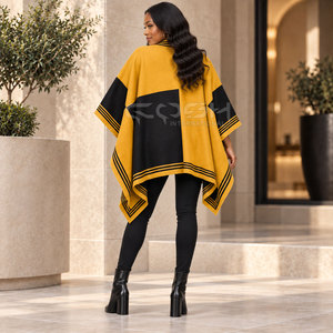 Cosh International Sorority Sisterhood Yellow Black Color Blocked Poncho Batwing Sleeve Long Wool Acrylic <b>Cloak</b> Winter Elegant - Product Image 5