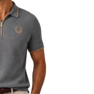 Polo de Punto Gris para Hombre con Cierre Dorado, Manga Corta, Estilo Casual de Lujo para Verano, Tela Texturizada, Diseño Personalizado, Camisa de Golf OEM - Product Image 4