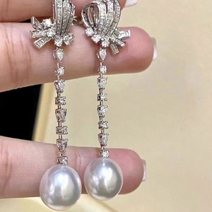 Wenchi S925 Pure Silver <b>Earrings</b> with 10-11MM Natural Round <b>Pearls</b> Almost Flawless Elegant Design for Women China - Product Image 1