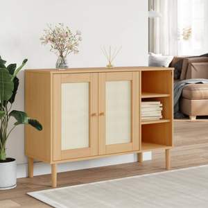 Sideboard SENJA in legno massello di pino con Look in Rattan 44.1 "x 15.7" x 31.5 "per mobili da soggiorno - Product Image 1