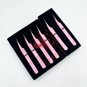 Pinzas de pestañas de acero inoxidable con etiqueta privada sostenibles personalizadas, punta de volumen de fibra con agarre de corazón Rosa famoso de alta calidad - Product Image 2