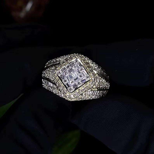 Moissanite <b>Mens</b> Statement <b>Ring</b> Iced Out Square Center Pave Luxury Hip Hop Fashion Jewelry Bold Gift - Product Image 1