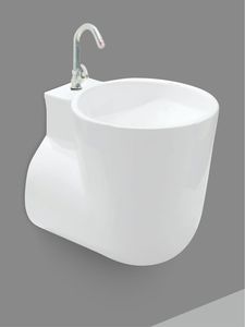 Lavabo Moderno Integrado Redondo Gamma de Cerámica para Montar en la Pared, Monomando, Resistente, Colgante, Ahorra Espacio, Blanco - Product Image 3