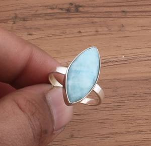 Bague en argent sterling 925 avec serti clos en larimar bleu naturel, taille brillant rond, classique, pour mariage et anniversaire, pour femme - Product Image 5