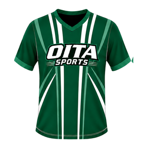 Camiseta de Rugby Verde Oscuro y Blanca de Manga Corta con Cuello en V, Uniforme de Equipo Transpirable y Ligero, Ropa Deportiva Personalizada para Entrenamiento - Product Image 1