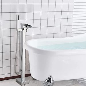 Rubinetto da Bagno Nero Opaco Autoportante con Cascata e Doccetta, Montaggio a Pavimento - Product Image 2
