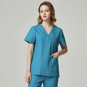 Blouse d'hôpital pour homme, col en V, violette, en coton et polyester tissé - Product Image 5