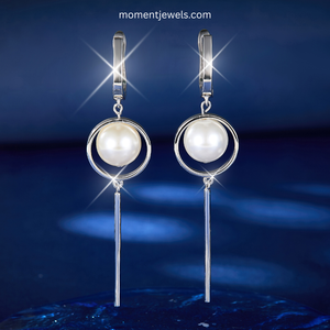 Boucles d'oreilles de luxe en argent sterling 925 avec perles d'eau douce pour femmes, plaquées platine, boucles d'oreilles géométriques tridimensionnelles - Product Image 1