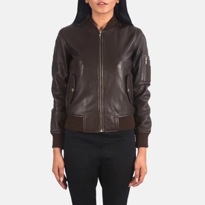 Blouson en cuir vieilli personnalisé pour femme, en véritable peau de mouton, style motard, coupe ajustée, avec doublure en coton tricoté imprimé, vêtement d'extérieur - Product Image 1