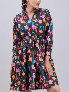 Vestido Midi con Mangas Largas Cómodas, Vestido Ligero con Estampado Floral, Vestido Midi Formal con Cuello en V y Mangas Largas, Ecológico y Lavable - Product Image 3