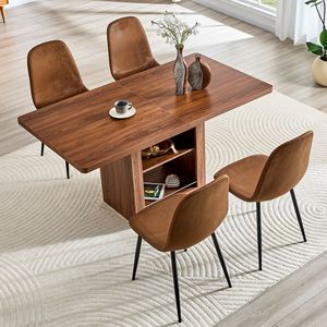 Set Moderno di Tavolo da Pranzo Allungabile 59-71 Pollici con 4 Sedie in Tessuto Tecnologico e Tavolo Estraibile in MDF per Sala da Pranzo - Product Image 1