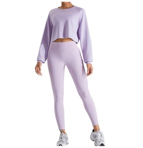 Women's High Quality Cotton Yoga <b>Top</b> 2025 Cropped Sweatshirt with Long Sleeves Hooded Neck Comfortable Knitted Hoodies <b>Winter</b> - Product Image 5