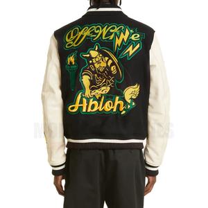 Logotipo personalizado de lana Chenille bordado High Street Baseball Letterman chaquetas para hombres Vintage manga de cuero en blanco invierno XL - Product Image 3