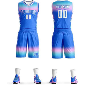 Uniforme de Baloncesto Sublimado Personalizado con Estampado Degradado, 100% Poliéster, Absorbente de Humedad, para Adultos, Unisex, Cuello en V - Product Image 1