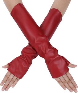 Womens Long Fingerless Leather fashion Gloves Elegant Mittens Gloves - Product Image 1