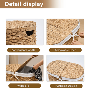 Cesto Portabiancheria Ovale in Giacinto d'Acqua Naturale Intrecciato con Coperchio - Product Image 3