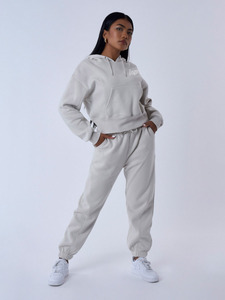 Women's Solid Hooded Tracksuit Set Full Length Cotton Casual Loose Fit Autumn Wear with Side Pockets and Elastic Waist - Product Image 1
