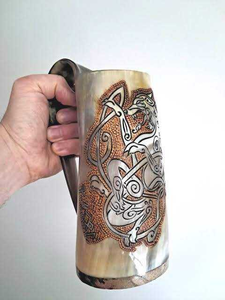 Chope à bière en corne véritable, tasse à boire artisanale avec poignée en corne, facile à nettoyer, idéale pour les fêtes, les bars et comme cadeau - Product Image 2