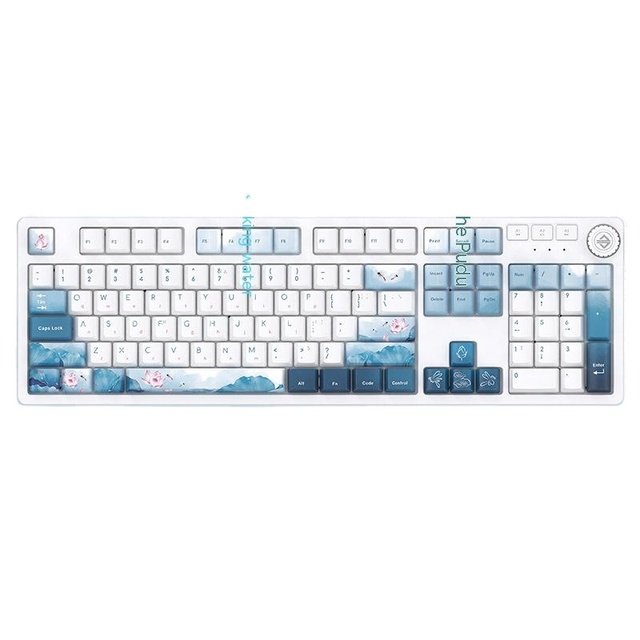 Ajazz AK666 Landscape Style Game Mechanical Keyboard PBT Keycap 104 Keys with Knob Macro Programming