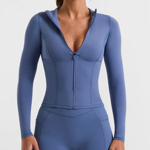 Chaquetas de Yoga para Mujer al por Mayor, Transpirables, de Secado Rápido, de Nailon Suave, Acanaladas, Sin Costuras, de Corte Regular, con Cierre Frontal y Manga Larga - Product Image 3