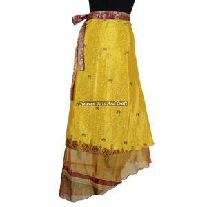 <b>Beach</b> Wear Recycled Reversible Silk Sari Wrap Skirts 2 Layer Reversible <b>Magic</b> Silk Saris Wrap Long Skirt Sexy Girls Long Wrap - Product Image 4