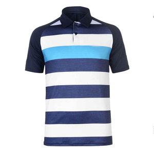 Polo rayé à blocs de couleur pour homme, manches courtes, tricoté, décontracté, coupe classique, bleu, blanc, bleu clair - Product Image 1