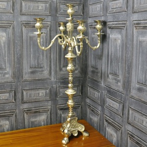 Baroque Silver Candelabra Embossed <b>Tall</b> Candelabra 5 Arms Decorated Hand Carved Aluminium Metal Accented for Indoor & Outdoor - Product Image 5