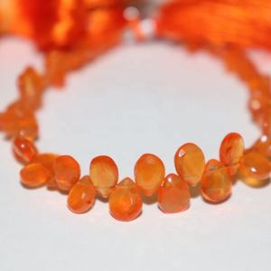 ธรรมชาติ Carnelian ด้านเพชรรูปร่างลูกปัด Carnelian Briolette 8 นิ้วสําหรับเครื่องประดับทํา - Product Image 1