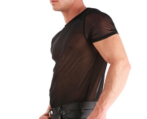 T-shirt en résille pour hommes, vente en gros à faible MOQ, pull à manches courtes en maille pour hommes, t-shirt de sport respirant pour garçons, style streetwear - Product Image 3