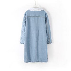 Abrigo Largo de Mezclilla para Mujer, Forrado de Felpa, Cuello Camisero, Cierre de Botones, Chaqueta Casual de Invierno - Product Image 2
